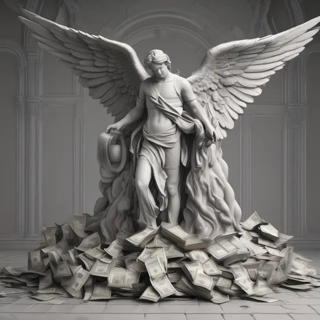An image of an angel protecting a digital wallet with shield, representing security measures for safe investments.
