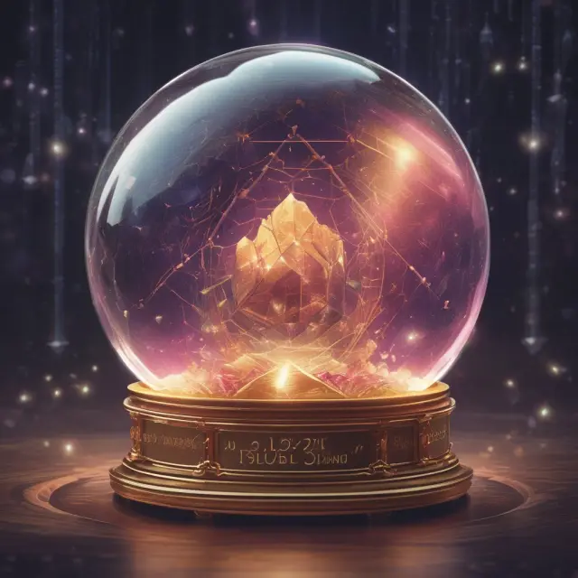 A crystal ball displaying various digital currencies and blockchain elements, providing answers to common cryptocurrency inquiries.