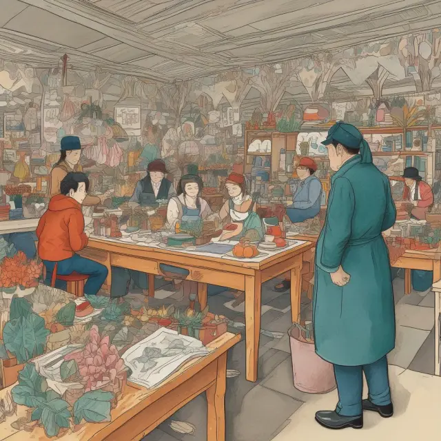 An image of a lively C2C marketplace featuring diverse niche markets and sellers competing for buyers