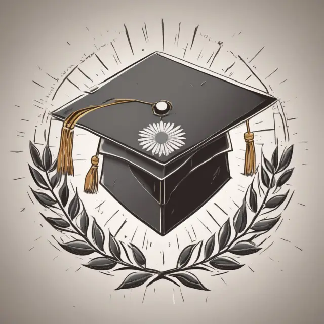 Graduation cap decorated with gold laurels and shining sun, illustrating the professional benefits of graduating cum laude