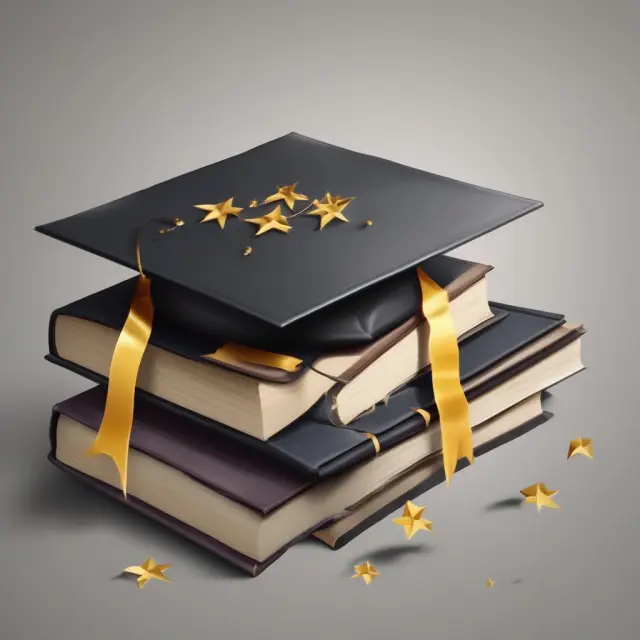 Graduation cap with stars and open books representing business and engineering, highlighting cum laude achievements.