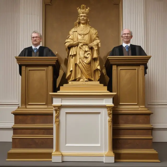 A group of gilded scholars proudly displaying their Latin honors on a podium, surrounded by investors eager to hire them for their organizations