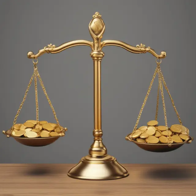 A market balance with golden coins symbolizing share prices moving between cum and ex-dividend status, reflecting efficient adjustments to stock value