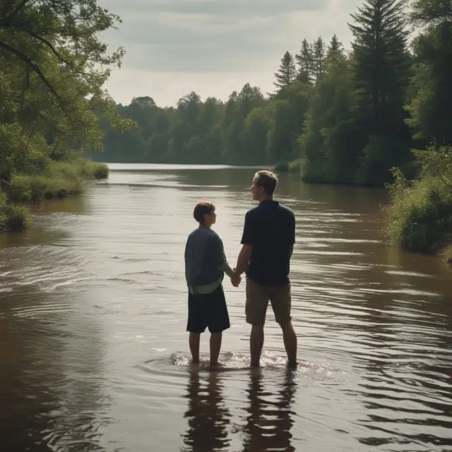 Jane selling FutureTech shares cum dividend represented by a river flowing into a lake, demonstrating the passing of future dividends to new owner