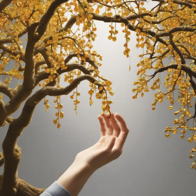 Golden hand picking ripe dividend branches, representing strategic investment in DRIPs