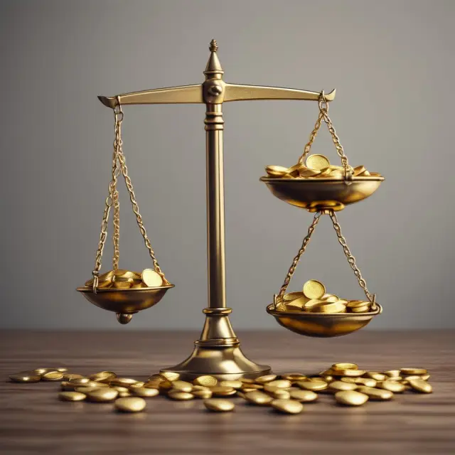 Golden scale with coins shifting to signify importance of cum dividends for investors and market success