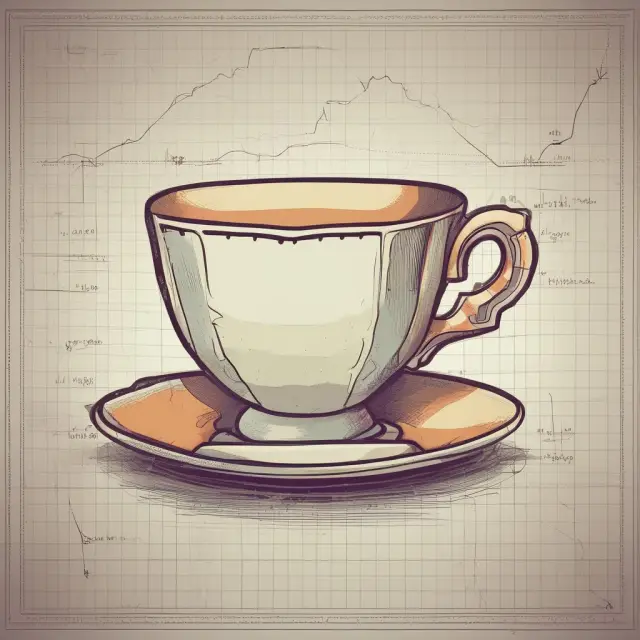 A teacup shape representing the bullish cup and handle stock trading pattern, accompanied by a shallow downtrend (handle) before an uptrend