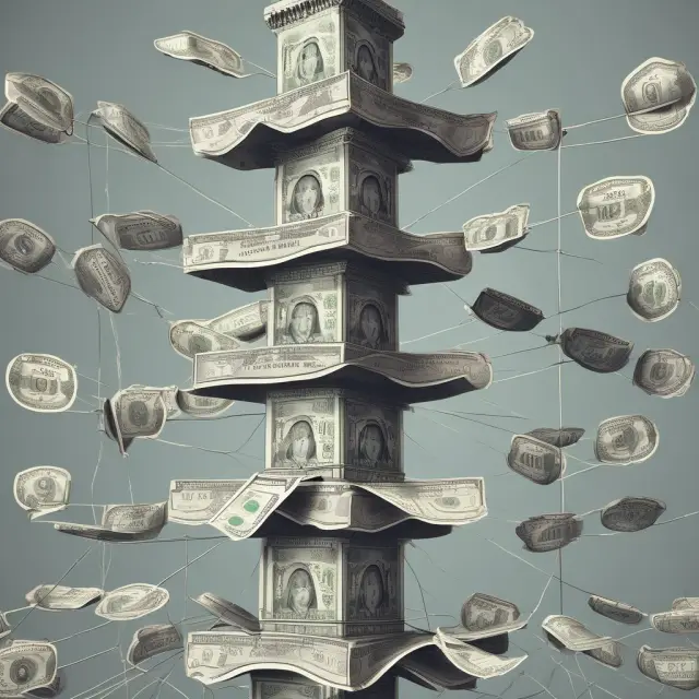 A towering structure of currencies with bridges symbolizing stable exchange rates connecting various countries, promoting economic growth and trade