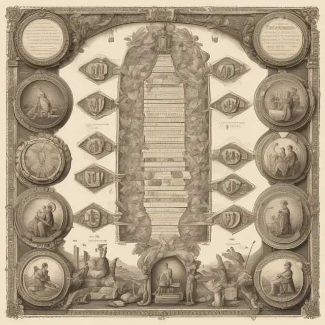 A historical timeline showing the emergence of various currencies from ancient civilizations to modern times. Coins and paper money evolve alongside cultures and economies.