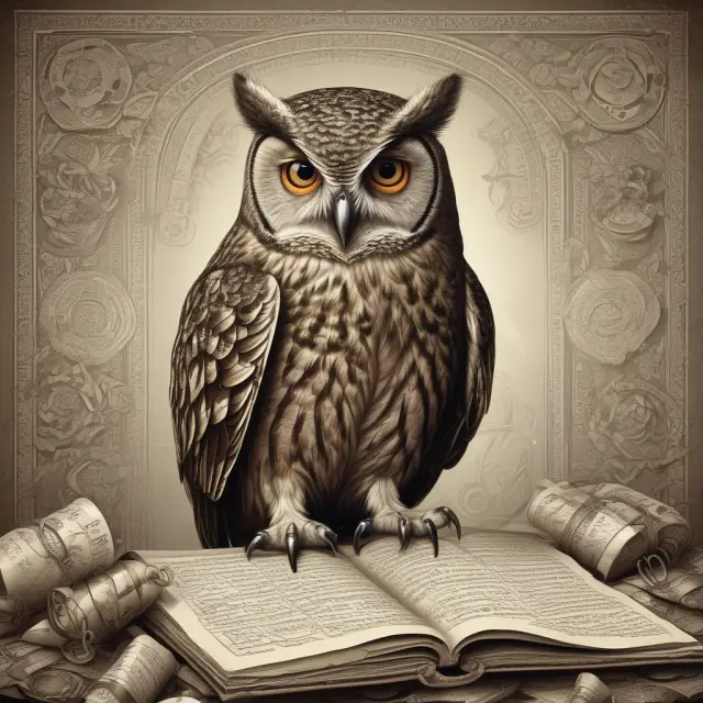 An image of a wise owl studying financial scrolls, representing the importance of understanding money and currency principles in managing risk