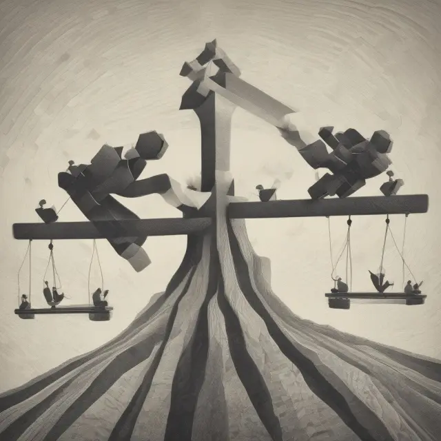 Central bank figures balancing on a seesaw surrounded by swirling economic data, representing the influence of economic factors on interest rate differentials.