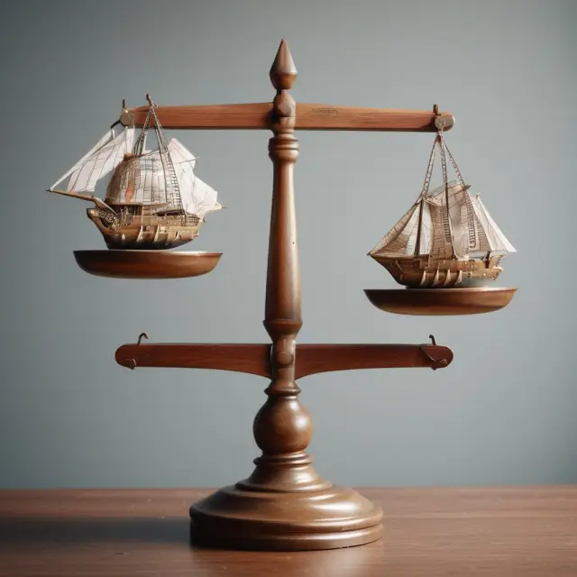 An oversized scale tips towards imports in this image, illustrating a country