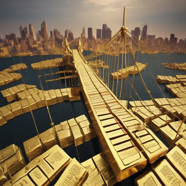 An intricate golden bridge spanning two continents, illustrating how developed countries manage their current account deficits.