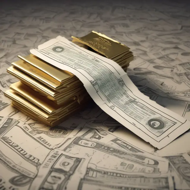 Golden ledger with receipts amidst currency streams: Accounts Receivable & Cash Flow