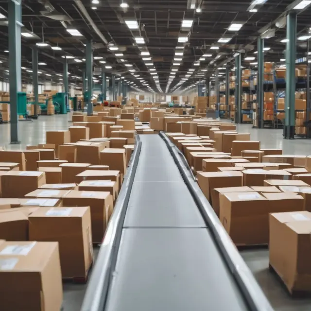 Raw materials flowing into a factory assembling line, representing the transformation of work-in-progress inventory to finished goods for sale