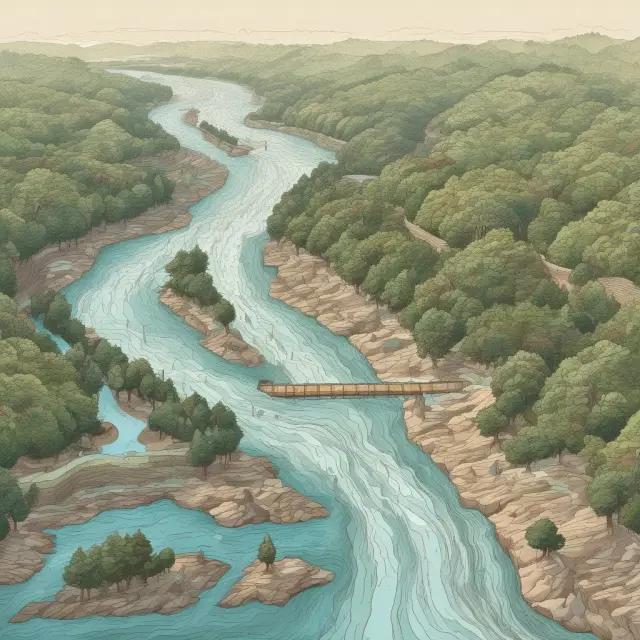 Three rivers representing the current ratio, quick ratio, and debt to equity ratio flowing together toward a crystal-clear financial waters signifying comprehensive liquidity analysis