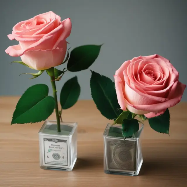 Two roses representing bonds with different market prices: one discounted, generating a higher current yield, and the other overpriced, offering a lower yield.