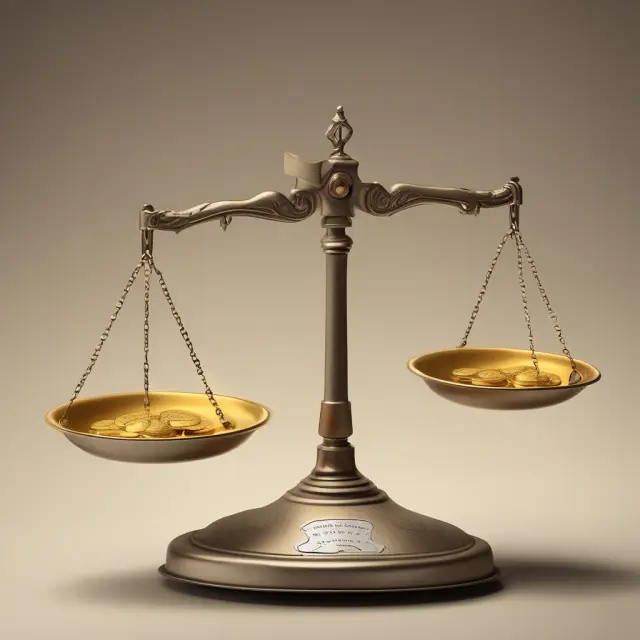 Image of a scale with gold coins symbolizing bond coupons and a matured bond. Yield to maturity is calculated by determining the balance between these two components.