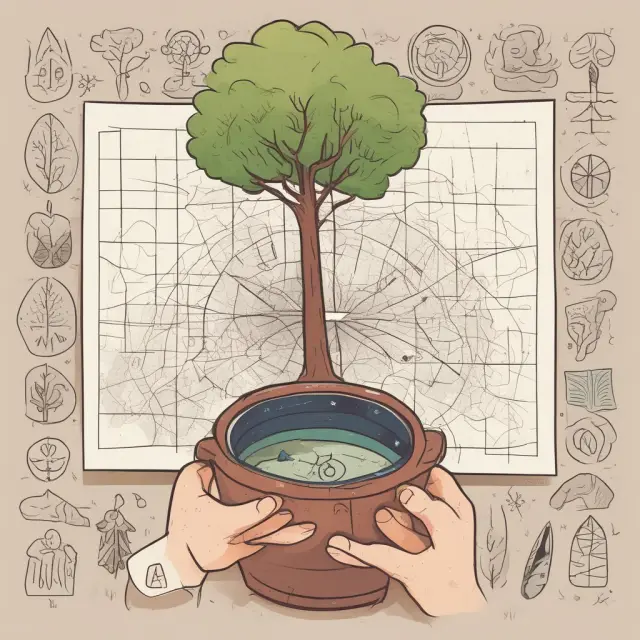 Parent holds a map and compass, guiding a tree within a pot labeled 