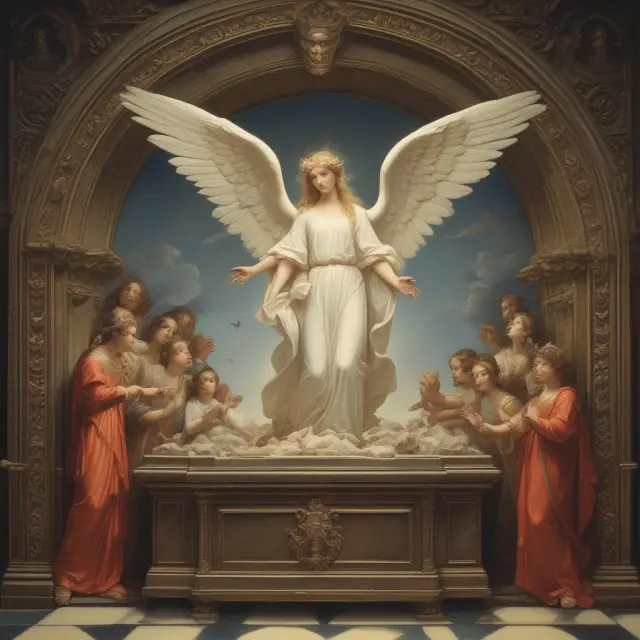 Angel protecting a fortified, locked vault symbolizing secure custodial accounts for kids