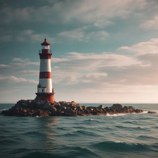 Lighthouse securing harbor with various investment assets: stocks, bonds, cash