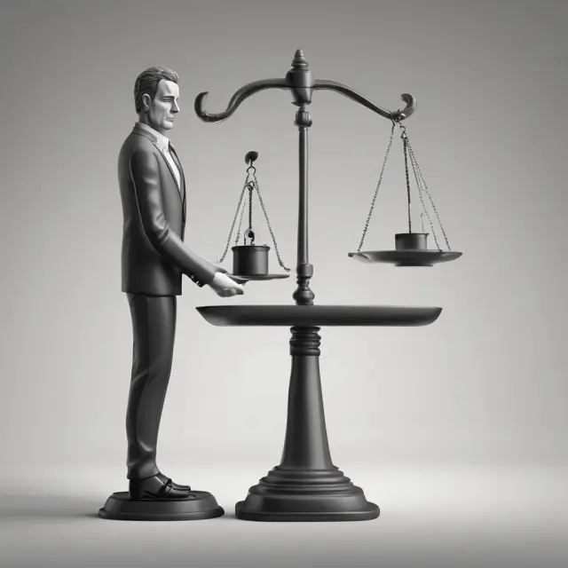 A balance scale with a digital chatbot on one side and a human representative on the other, illustrating the importance of balancing automation and human interaction in customer service