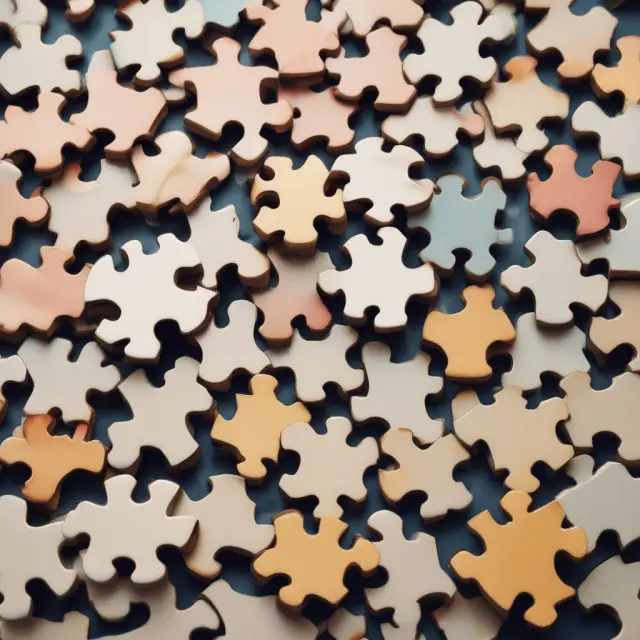 A colorful jigsaw puzzle with various pieces representing customer service components coming together to form a complete picture