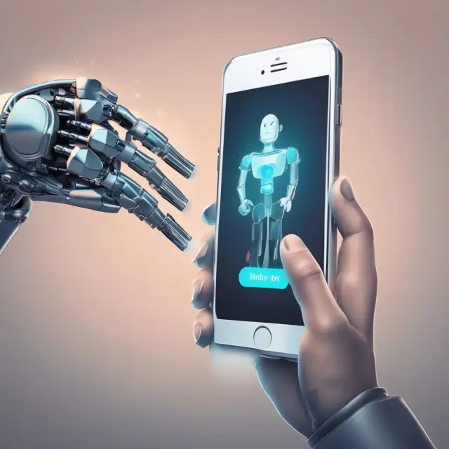 An image of a mobile device with a chatbot icon representing automation on one side and a caring human hand on the other, symbolizing effective customer service.