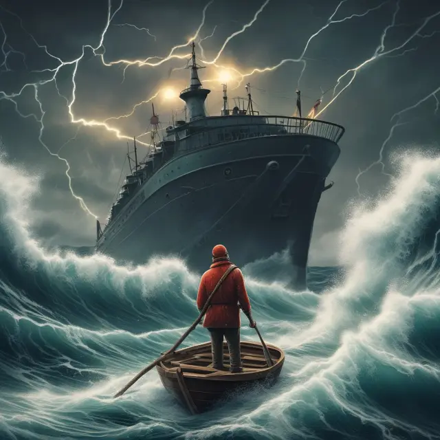 An image of a tranquil customer service representative skillfully managing a turbulent sea of customer conflicts with the help of empathy and effective communication.