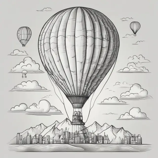 An ascending hot air balloon symbolizes the airline industry