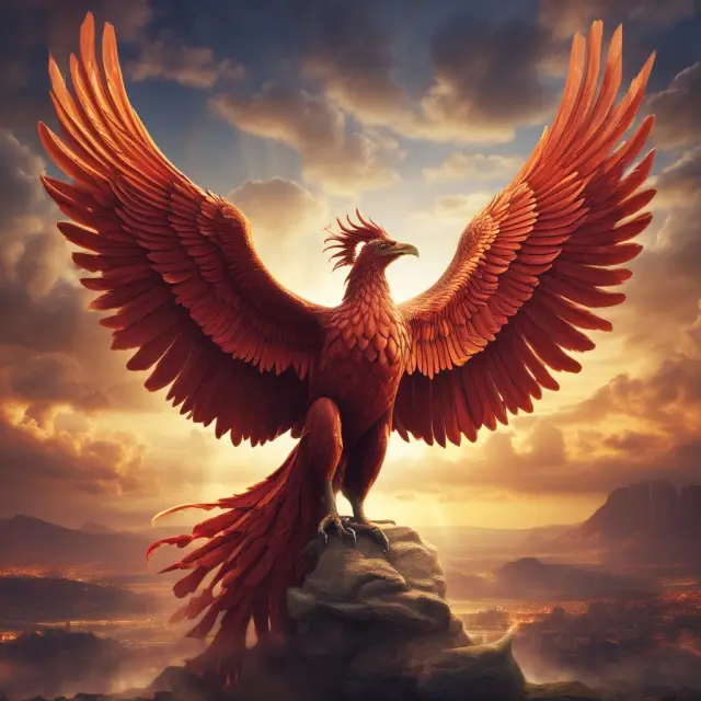 Phoenix emerging from economic crisis flames with a Ford logo, representing cyclical stock price recovery