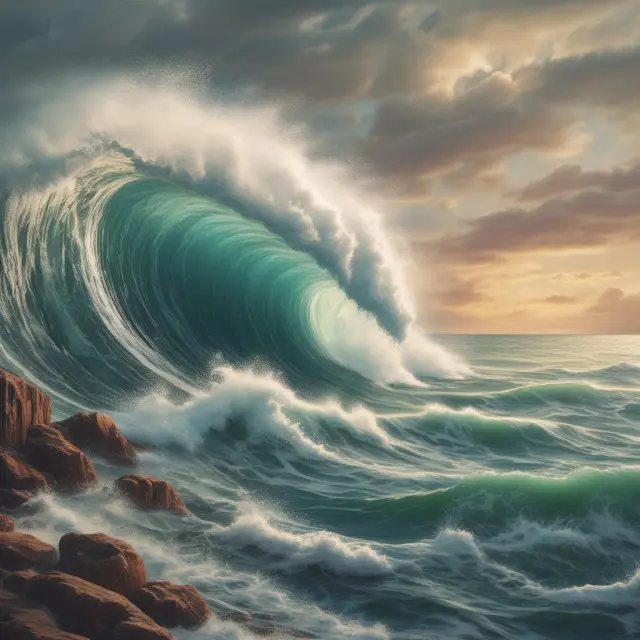 Image of a cyclical unemployment wave crashing on the shore, symbolizing historical and future economic downturns