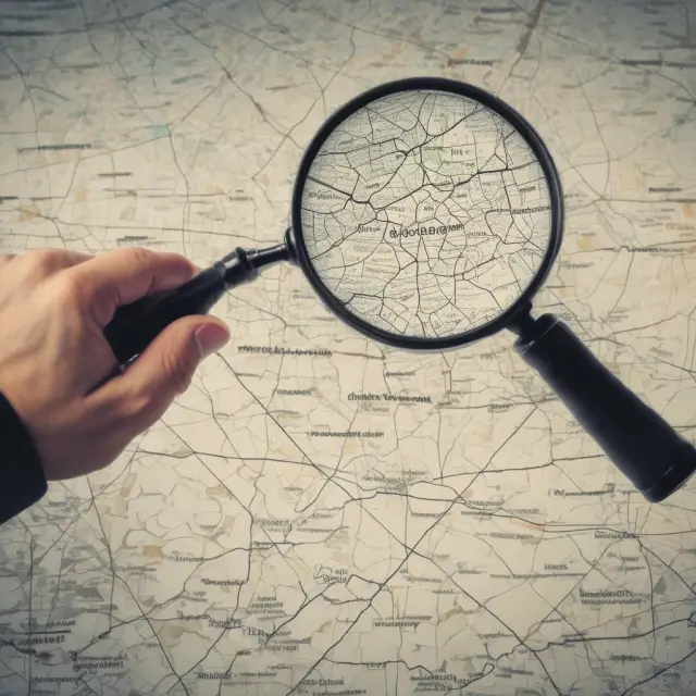 A researcher carefully examining a map of consumer behaviors using a magnifying glass to reveal valuable insights for the DAGMAR model