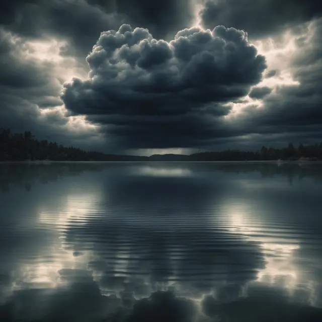 Dark clouds above a tranquil lake, representing criticisms surrounding transparency and potential market manipulation in dark pools