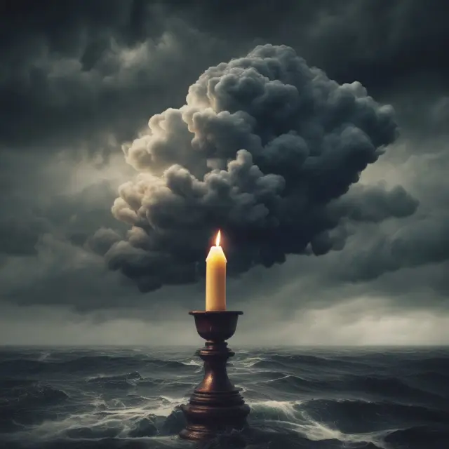 Bullish candle with long real body and small shadows under a large, dark cloud, representing a price reversal