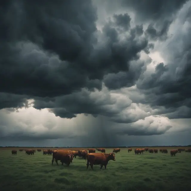 A stormy sky with dark clouds looming over a bullish market chart, indicating the potential reversal of an extended uptrend
