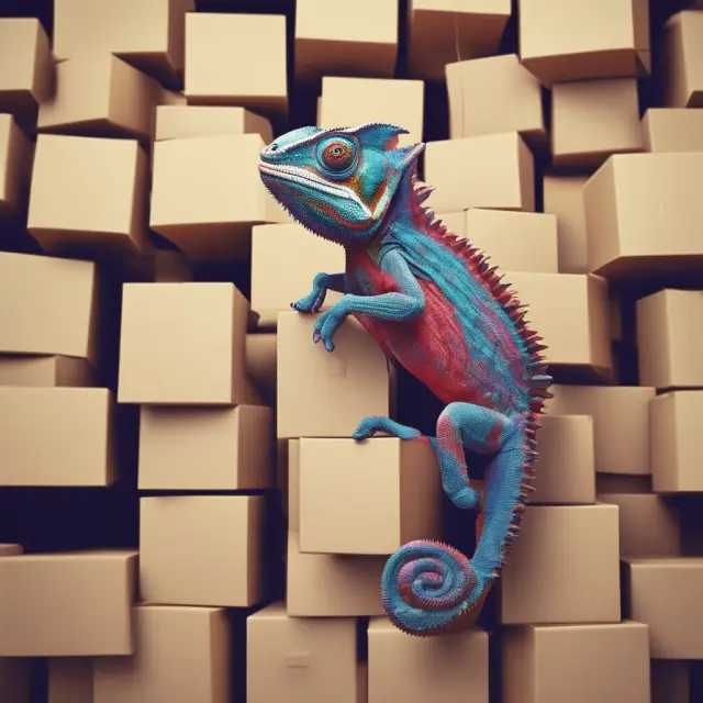 A chameleon morphing between Darvas box channels, symbolizing shifts based on industry growth.