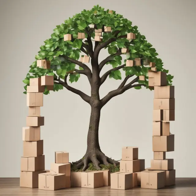A growing tree with leaves arranged as boxes, each stage representing a Darvas box for stock analysis and trading