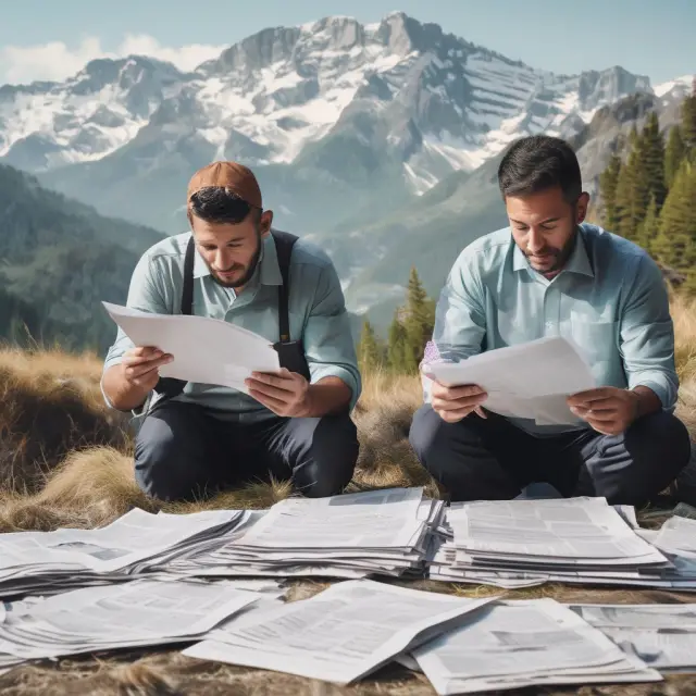 Institutional investors meticulously sorting through financial statements, reports, and news articles to glean insights for informed investment decisions