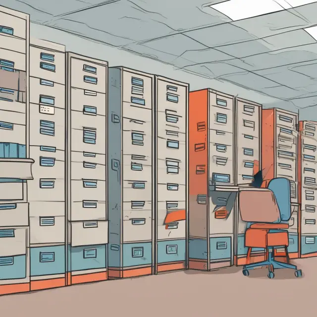 A visualization of the evolution of data warehousing, from manual methods like filing cabinets to modern cloud-based solutions.