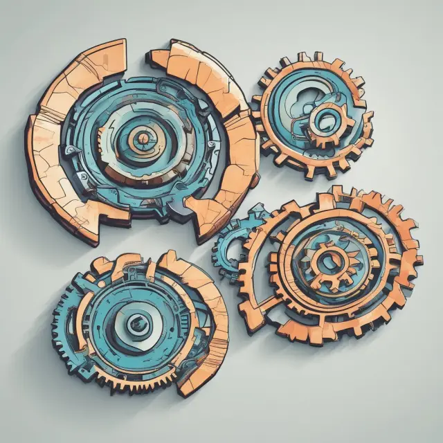 A database gear processing live data and a data warehouse gear analyzing historic information, symbolizing their respective roles in managing organizational data.