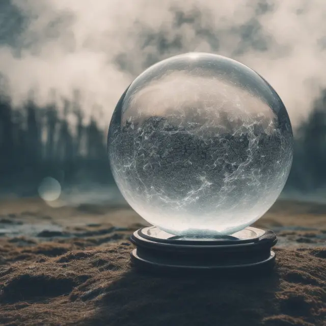 Image of a crystal ball filled with swirling blue data points and labeled 