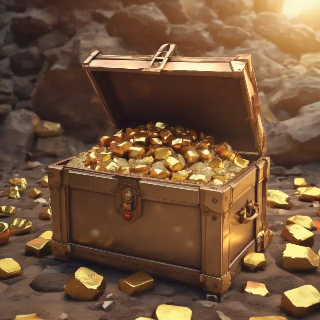 Golden chest overflowing with various data mining techniques represented by gemstones: association rules, clustering, classification, decision trees, KNN, neural networks, and predictive analysis