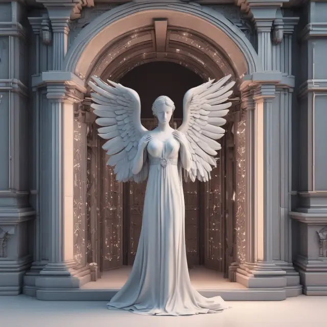 An angel protects encrypted data within a crystal vault, illustrating data security and privacy concerns in data mining.
