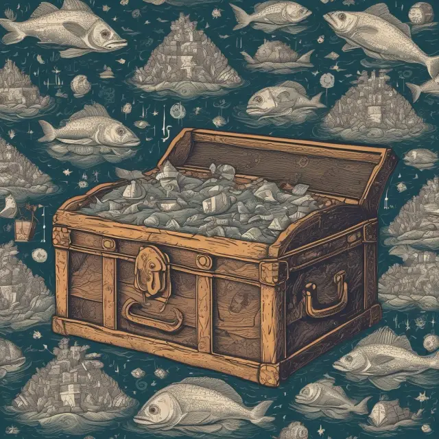 Four treasure chests representing R, SAS, SPSS, and Oracle Data Miner, surrounded by an ocean of data.