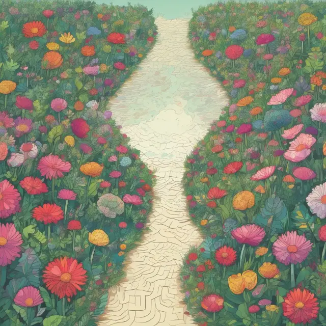 A lush garden filled with blooming flowers representing data points. Each flower is labeled with a tag displaying valuable insights derived from the dataset, illustrating the power of data mining.
