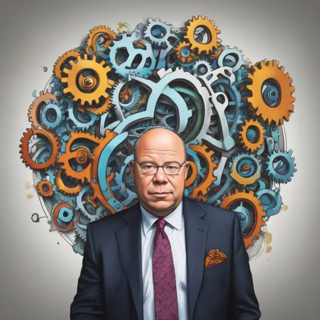 David Tepper transitions from running a hedge fund to managing assets in a family office, represented by revolving gears symbolizing change