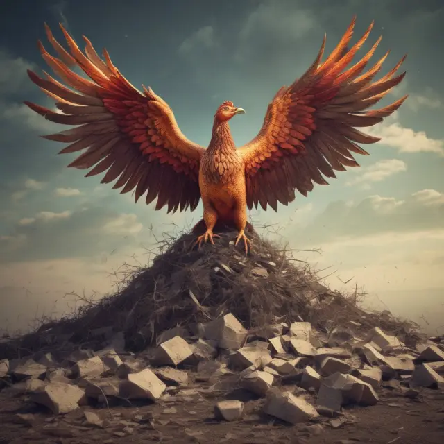 Phoenix rising above pile of distressed securities, representing Appaloosa