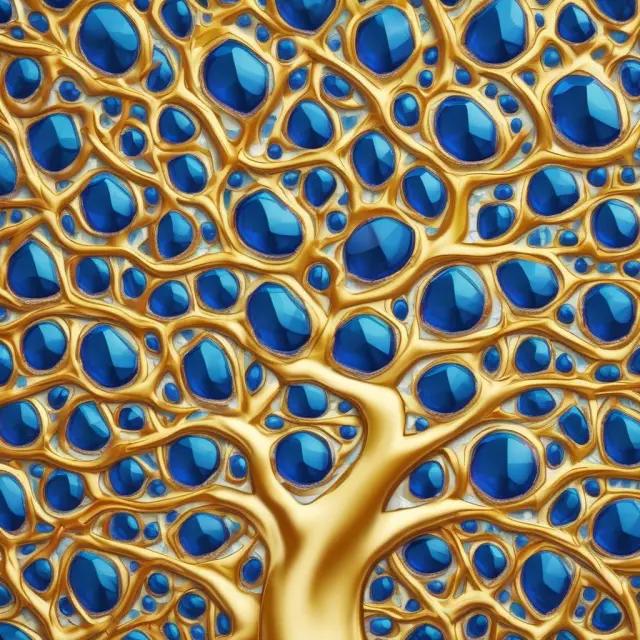 A golden tree with forty blue diamonds representing the 40 German companies composing the DAX index, illustrating their significant impact on the domestic economy and global markets.