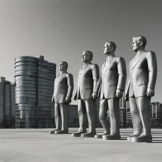 A vivid representation of BMW, Siemens, Volkswagen, SAP, and BASF as five towering giants in the German industrial landscape